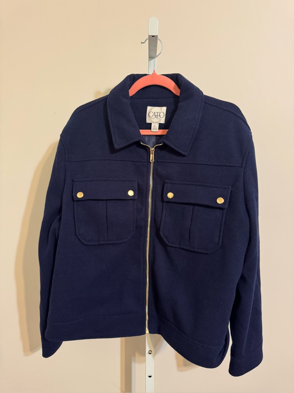 Cato Navy Utility Zip Jacket with Gold-Tone Hardware